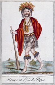 Inheemse van Paaseiland, kleurgravure door Jacques Grasset de Saint Sauveur