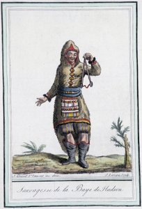 Sauvagesse van Hudson Bay (Canada) - in "Encyclopedie van Reizen" door Grasset St Sauveur, ed. 1796 door Jacques Grasset de Saint Sauveur