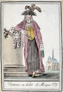 Venetiaanse in masker - in "Encyclopedie van Reizen" door Grasset Saint Sauveur, ed. Parijs 1796 door Jacques Grasset de Saint Sauveur