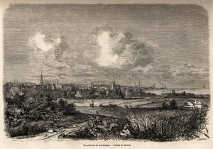 Algemeen uitzicht op Kopenhagen, tekening door Jacques Guiaud (1810-1876), ter illustratie van J.M. Dargaud