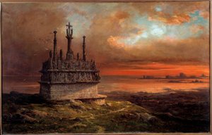 De Calvarie van Tronoen bij zonsondergang door Jacques Guiaud