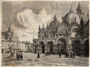 Het plein en de kerk van Sint-Marcus, tekening door Jacques Guiaud, ter illustratie van Adalbert de Beaumont