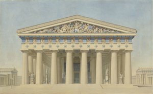 Tempel T in Selinunte (Sicilië), gerestaureerde elevatie van de hoofdgevel