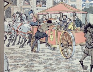 Moord op Hendrik IV door François Ravaillac in de rue de la Ferronerie op 14 mei 1610, c.1900 door Jacques Marie Gaston Onfray de Breville (Job)