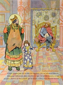 Koning Dagobert I (c.603-39) trekt zijn broek verkeerd om aan, illustratie uit 