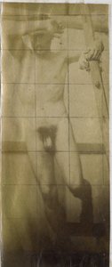 Studie van een mannelijk naaktmodel, hangend in een houten stellage door Jacques Lalaing (attributed to)