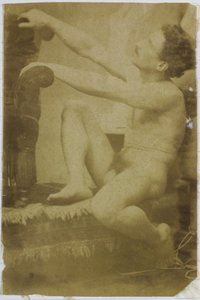 Studie van een mannelijk naaktmodel, zittend en van opzij gezien door Jacques Lalaing (attributed to)