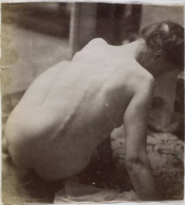 Studie van een vrouwelijk naaktmodel, op de rug gezien, voorstudie voor element voor een fontein in Musee des Beaux arts, Doornik en voor cirkelvormige fontein door Jacques Lalaing (attributed to)