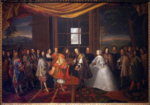 Dertigjarige Oorlog: Ontmoeting van de koning van Frankrijk Lodewijk XIV en Filips IV van Spanje op het eiland van de Paisans op 7/11/1659