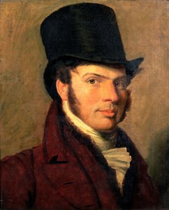 Portret van een jonge man met hoge hoed