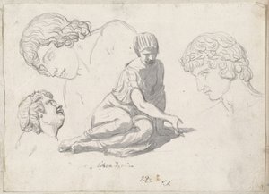 Dobbelsteenwerper en andere studies naar oude sculpturen door Jacques Louis David