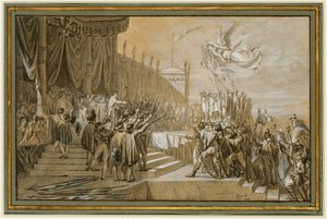 Preek van het leger voor de keizer na de verdeling van ... door Jacques Louis David