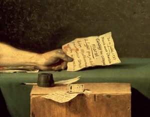 De Dood van Marat (detail) door Jacques Louis David