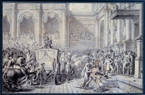 De aankomst van de koets van keizer Napoleon I (1769-1821) bij het stadhuis van Parijs op 16/12/1804 ter gelegenheid van zijn regering Tekening door Jacques Louis David (1748-1825) 1804 Zon. 0,26x0,4 m Parijs, Musée du Louvre door Jacques Louis David