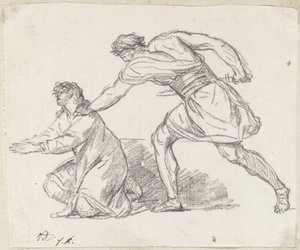 Krijger die een Knielende Figuur Grijpt door Jacques Louis David
