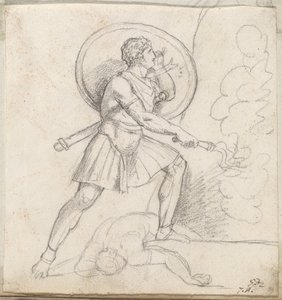 Krijger met schild en fakkel door Jacques Louis David