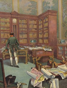 Napoleon Bonaparte raadpleegt kaarten in zijn studeerkamer
