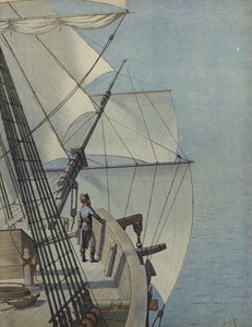 Napoleon Bonaparte op het dek van een schip