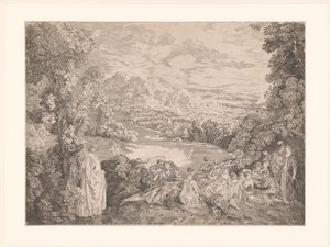 Elegant gezelschap in een landschap door Jacques Philippe Le Bas