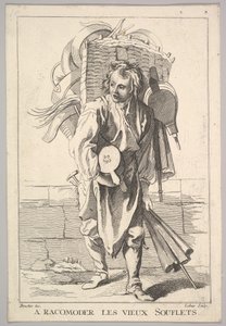 Omgekeerde kopie van A Racomoder les Vieux Souflets Mend the Old Bellows, uit Le Cri..., 18e eeuw