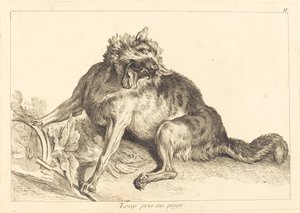 Wolf gevangen in een val door Jacques Philippe Le Bas and Jean Eric Rehn after Jean Baptiste Oudry