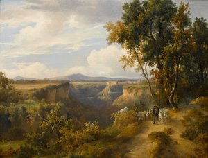 Een geitenhoeder en zijn kudde in een Italiaans landschap, mogelijk Faleria door Jacques Raymond Brascassat