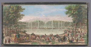Gezicht op het Bassin de Neptune in de Tuin van Versailles door Jacques Rigaud (possibly)