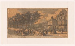 Gezicht op een laan bij de Cour de la Fontaine van kasteel Fontainebleau