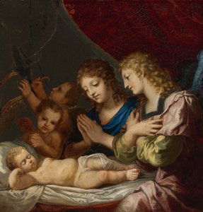 Engelen die de slapende Christus aanbidden door Jacques Stella