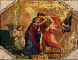 Jezus Christus ontvangt de Maagd in de hemel