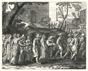 De dorpsbruiloft (gravure) door Jacques Stella