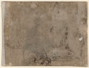 Een jongeling zittend aan een tafel (recto); Hoofd van een kind met krullend haar (verso)