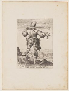 Musketier met helm, van officieren en soldaten van de lijfwacht van keizer Rudolph II door Jacques de Gheyn II