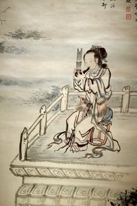 Geschilderde figuur, muzikant door Jaegwan Yi