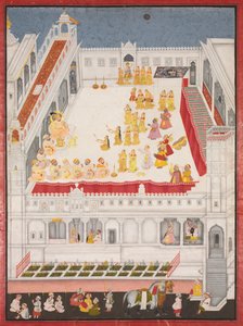 Maharana Jagat Singh woont de Raslila bij, 1736 door Jai Ram