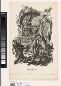 Rocaille met de personificatie van het werelddeel Amerika door Jakob Gottlieb Thelott