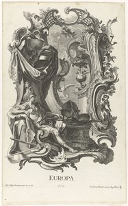 Rocaille met de personificatie van het werelddeel Europa door Jakob Gottlieb Thelott