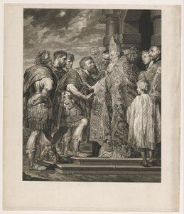 H. Ambrosius weigert keizer Theodosius de toegang tot de kerk te Milaan door Jakob Matthias Schmutzer