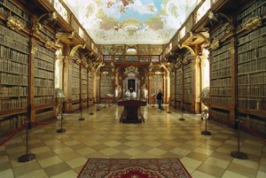 Uitzicht op de bibliotheek van de Abdij van Melk, gerealiseerd op een project van Jakob Prandtauer (1660-1726). Begin 18e eeuw. Oostenrijk