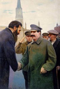 De ontmoeting van Joseph Stalin (1879-1953) en Otto Schmidt