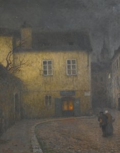 Een straathoek in Praag door Jakub Schikaneder