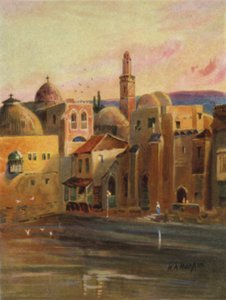 Vijver van Hizkia in Jeruzalem (kleur litho) door James (after) Clark