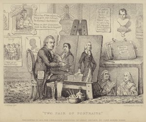 Twee paar portretten: anti-Whig cartoon met John Henry Tooke met portretten van Charles James Fox die ondeugd personifieert en William Pitt de Jongere die deugd vertegenwoordigt door James (after) Gillray