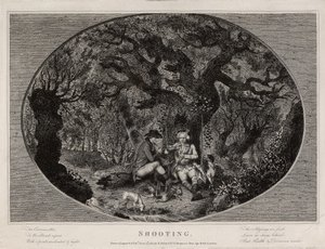 Schieten, gegraveerd door Robert Pollard (1755-1838), gepubliceerd in 1784