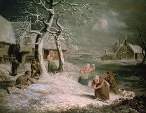 Boeren die sneeuwballen gooien, c.1790 door James (attr. to) Ward