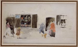 Een winkel in Bretagne met gesloten luiken door James Abbott McNeill Whistler