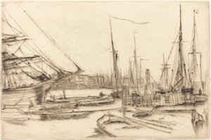 Een schets van Billingsgate door James Abbott McNeill Whistler