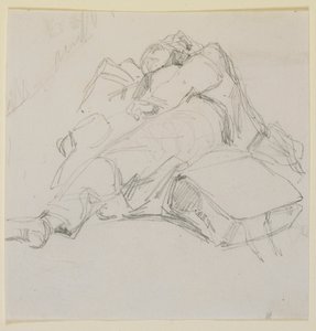 Een man die slaapt op een stapel bagage, 1858