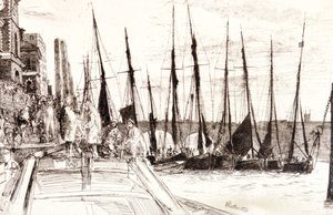 Boten naast Billingsgate, Londen, 1859