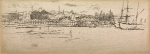 Droogdok, Southampton, uit een set van twaalf etsen getiteld The Naval Review, 1887 door James Abbott McNeill Whistler